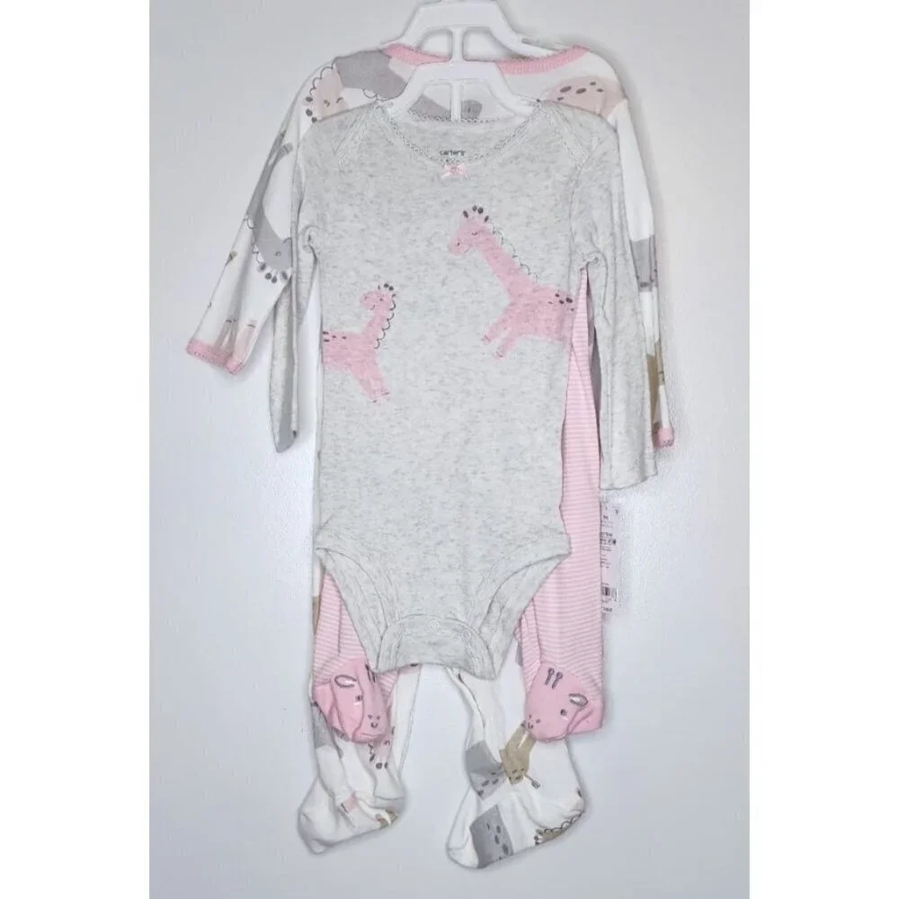 Carter's 3 piece Sleep & Play & Pant Set 9 Months Giraffe pink, white, grey